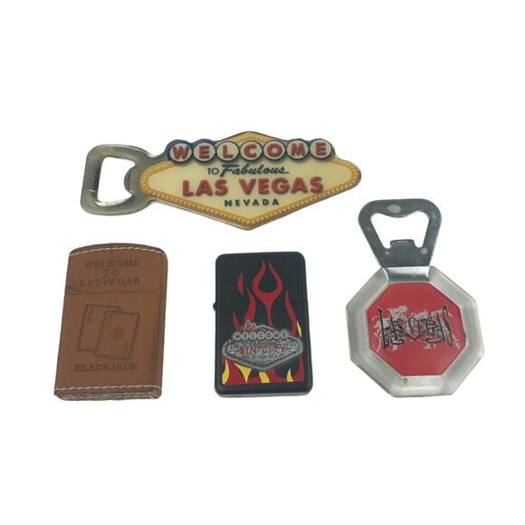 Welcome To Fabulous Las Vegas Sin City Nevada Bottle Openers and Lighters 4 Pcs - Picture 1 of 7